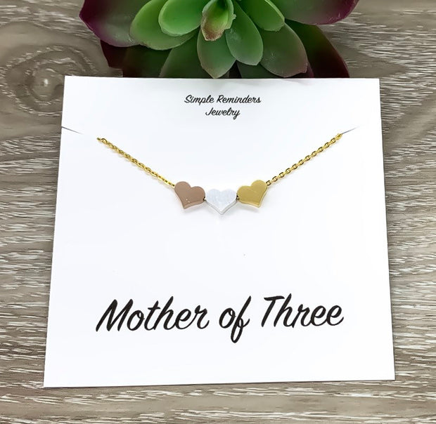 Mother of Three Necklace with Gift Box, Multiple Hearts Necklace, 3 Heart Pendants, Gift for Mom from Kids, Gift for Mama