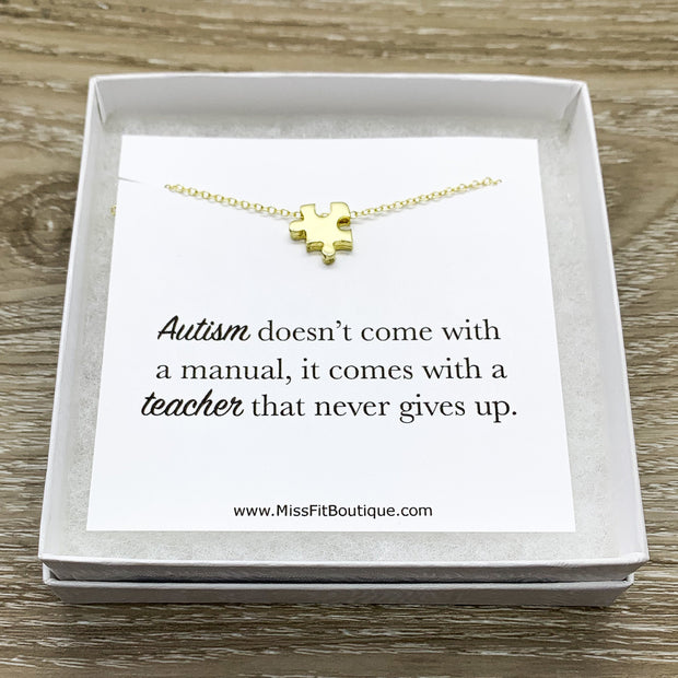 Special Education Teacher Gift, Autism Jigsaw Puzzle Necklace, Dainty Puzzle Jewelry, Austistic Teaching Aid Necklace, Mother Thank You Gift