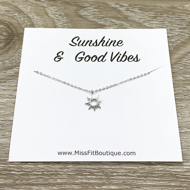 Tiny Sunshine Necklace, Sterling Silver Sun Necklace, Good Vibes Gift, Dainty Necklace, Simple Necklace, Gifts for Her, Friendship Necklace