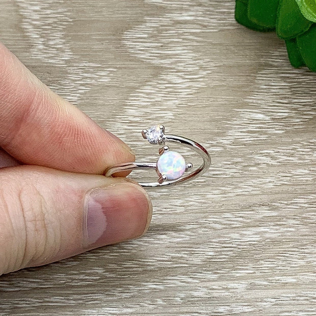 Adjustable Opal Ring, Minimalist Jewelry, Cubic Zirconia Ring, October Jewelry, Promise Ring, Statement Ring, Opal Birthstone Jewelry