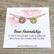 Compass Charm Necklace Set for 2, Long Distance Friendship Card, Gift for Best Friend, Compass Jewelry, Bestie Gifts, Gift Exchange for Her