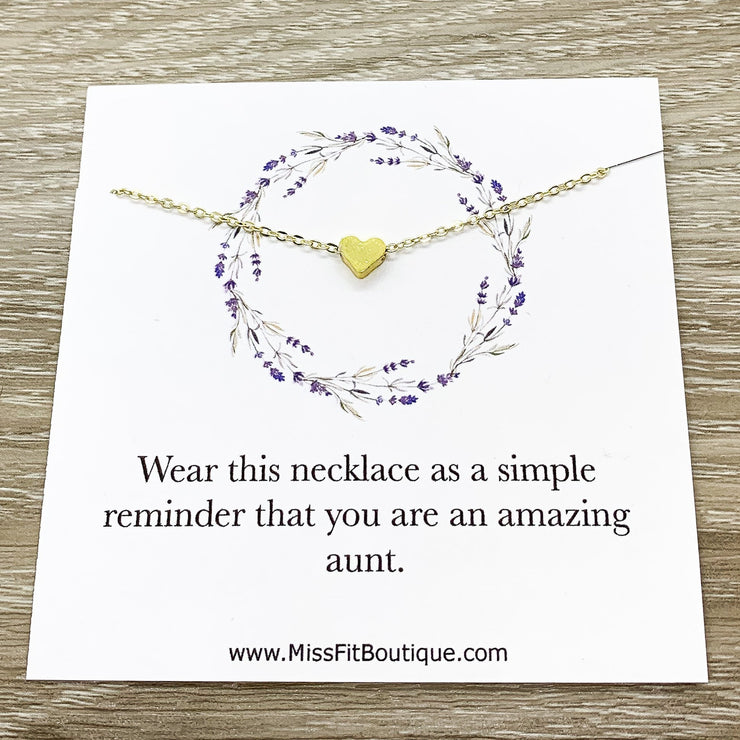 Gift for Aunt Gift, Tiny Heart Pendant Necklace, Amazing Aunt Card, Aunty Jewelry, Gift from Niece, Unbiological Aunt Jewelry