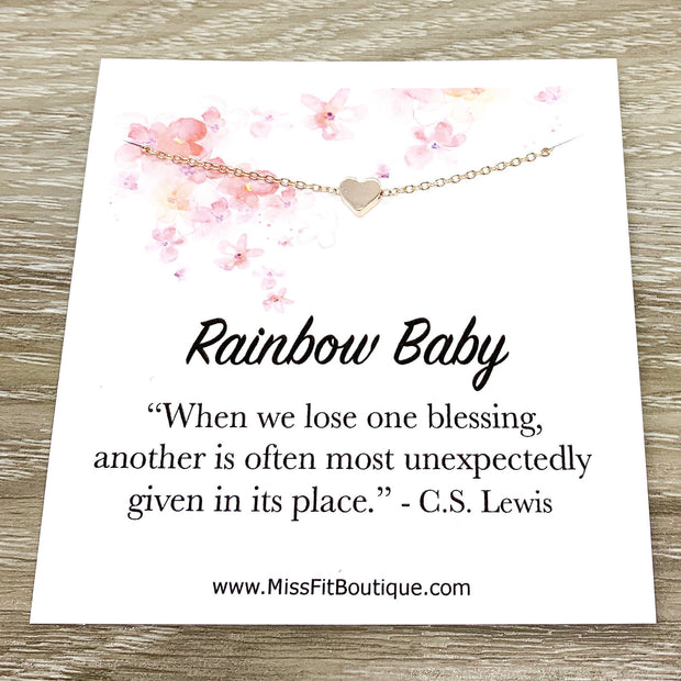Rainbow Baby Quote, Congratulations Card, Tiny Heart Necklace, New Baby Gift, New Mom Jewelry, Miscarriage, Infertility Support Gift