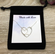 3 Hearts Silver Necklace, Simple Reminders Jewelry, Gift for Grandma, Gift for Mom, Mother of 2 Gift, Minimalist Necklace