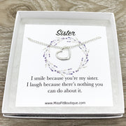 Sister Necklace, Heart Pendant, Big Sister Gift, Dainty Necklace, Little Sister Gift, Gift for Sister, Simple Reminder Gift, Birthday Gift