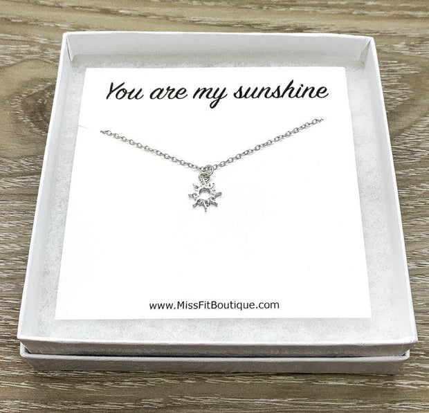 You Are My Sunshine Gift, Silver Tiny Sun Pendant, Dainty Necklace, Gifts for Her, Birthday, Gift for Best Friend, Simple Reminders Jewelry