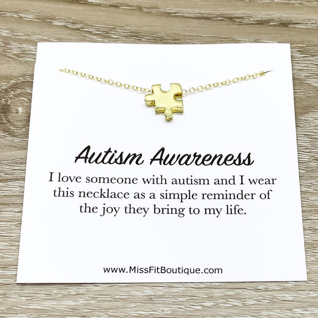 Autism Awareness Gift, Rose Gold Puzzle Necklace, Someone I Love..., Autism Parent Gift, Silver Puzzle Jewelry, Jigsaw Puzzle Gift