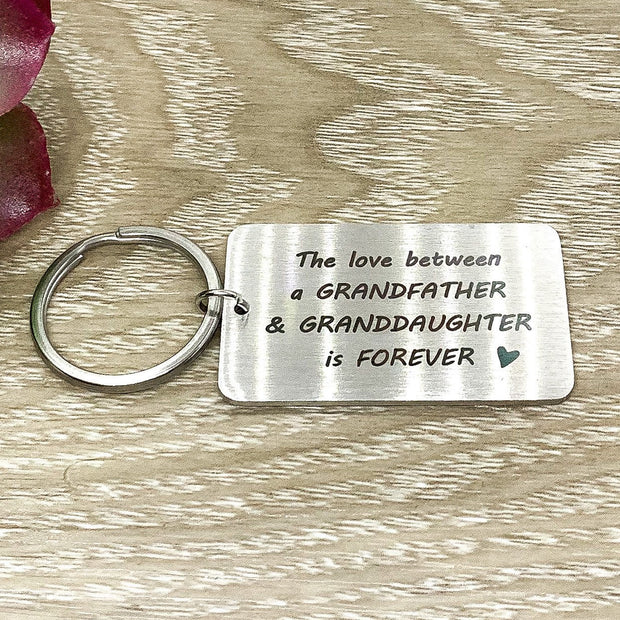 The Love Between a Grandfather and Granddaughter is forever, Grandpa Keychain, Gift from Granddaughter, Birthday Gift for Grandfather
