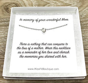 In Memory of Your Mom, Loss of Dad, Tiny Round Crystal Necklace, Silver Solitaire Rhinestone Pendant, Condolences Gift, Grieving Daughter