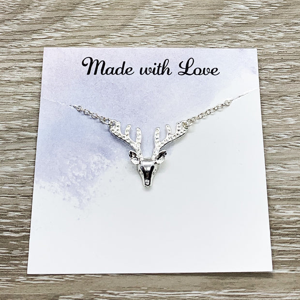 Deer Necklace with Personalized Card, Reindeer Jewelry, Animal Lover Jewelry, Elk Necklace, Motivational Gift, Inspirational Gift, Forest