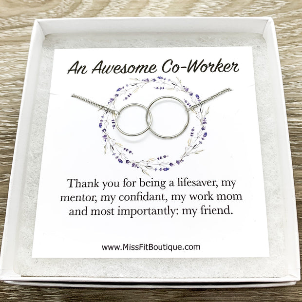 Amazing Coworker Gift, Interlocking Circles Necklace, Circular Pendant, Linked Circles Necklace, Gift for Colleague, Retirement Gift