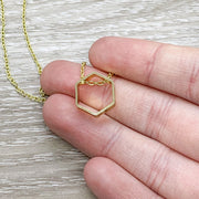 Hexagon Necklace Gold, Minimal Geometric Jewelry, Hexagon Outline Necklace, Honeycomb Pendant, Layering Necklace, Modern Jewelry