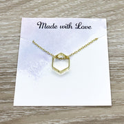 Hexagon Necklace Gold, Minimal Geometric Jewelry, Hexagon Outline Necklace, Honeycomb Pendant, Layering Necklace, Modern Jewelry