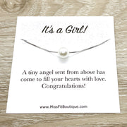 It’s a Girl Card, It’s a Boy, Silver Pearl Necklace, Dainty Pendant, Mom to Be Gift, First Time Mom Gift, Baby Shower Gift, Expectant Mother