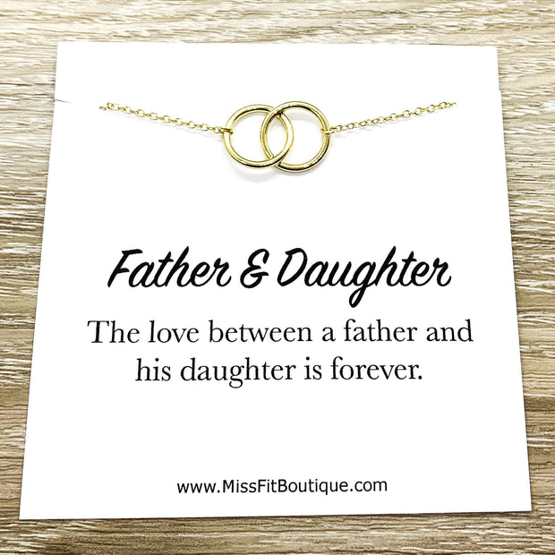 Father & Daughter Necklace with Gift Box, Linked Circles Necklace, 2 Circle Pendants, Gift for Daughter, Stepdaughter Necklace, Birthday