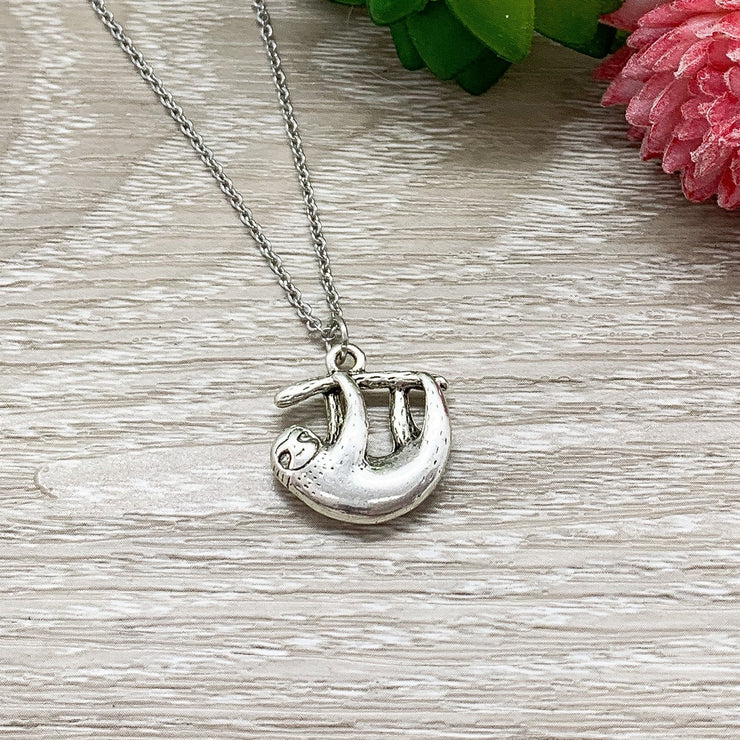 Hanging Sloth Necklace, Dainty Silver Sloth Pendant, Animal Lover Jewelry, Animal Necklace, Lazy Gift, Friendship Necklace, Stocking Stuffer