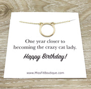 Happy Birthday Card, Purrfection Necklace Silver, Dainty Cat Ears Pendant, Minimal Cat Jewelry, Cat Lover Gift, Cat Owner Gift