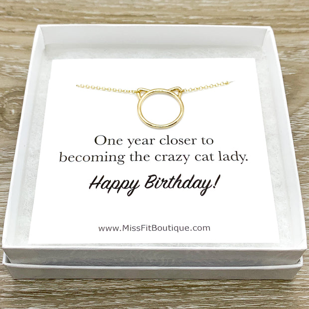 Happy Birthday Card, Purrfection Necklace Silver, Dainty Cat Ears Pendant, Minimal Cat Jewelry, Cat Lover Gift, Cat Owner Gift