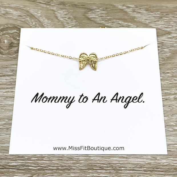 Mommy to an Angel Card, Tiny Angel Wings Necklace Gold, Grief Jewelry, Grieving Mother Gift, Miscarriage Necklace, Remembrance Gift