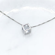 Dainty Cube Crystal Necklace, Tiny Sterling Silver Square Necklace, Cubic Jewelry, Bridesmaid Gift, Birthday, Stocking Filler for Her