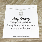 Stay Strong Jewelry Gift, Round Crystal Necklace, Sterling Silver Solitaire Pendant, Strength Jewelry, Gift for Friend, Affirmation Gift