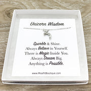 Silver Unicorn Necklace Gift Box, Unicorn Wisdom Card, Unicorn Jewelry, Unicorn Lover Gift, Unicorn Pendant, Teen Girl Gift, Birthday Gift