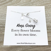 Rose Necklace, Sterling Silver Flower Jewelry, Keep Going Card, Floral Jewelry, Uplifting Gift, Gift from Friend, Meaningful Gift for Her