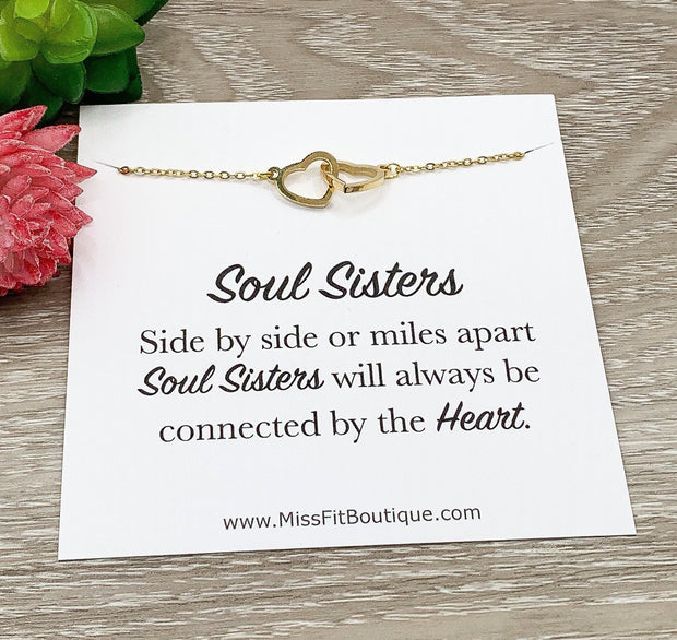 Soul Sisters Necklace, Double Heart Necklace, Two Interlocking Hearts Necklace, Sister Gift, Unbiological Sister Gift, Birthday Gift for Her