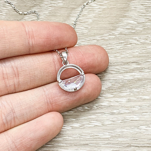 Better Half Card, Wife Necklace, Sterling Silver Solitaire Pendant, Round CZ Necklace, Anniversary Gift from Husband, Sisters Christmas