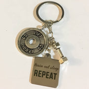Train Eat Sleep Repeat, Fitness Keychain, Crossfit Gifts, Lift Heavy, Dumbbell Charm, Fitness Charms, Fitness Gifts, Gift Ideas, Motivation