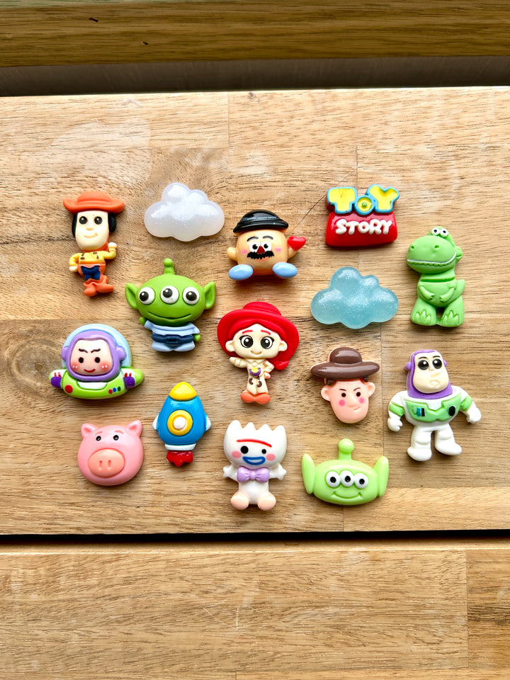 Cowboy &amp; Space Friends Charms Set of 15pcs | Movie-Inspired Sensory Play | Resin Loose Parts