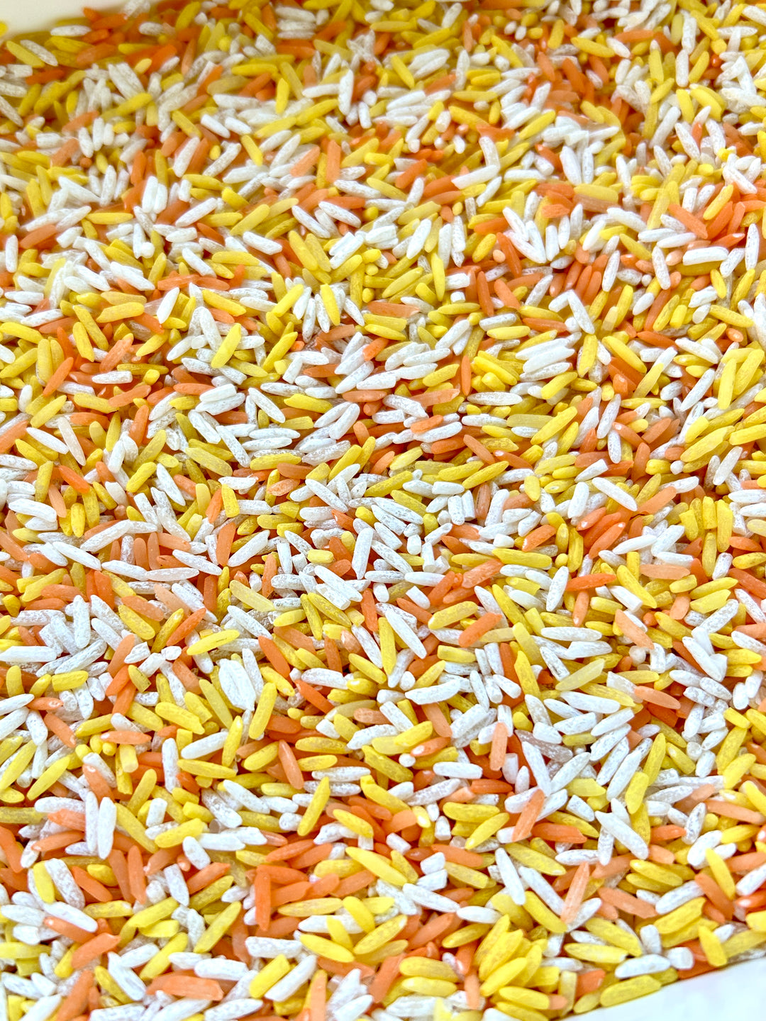 Candy Corn Craze Sensory Filler | Halloween Sensory Rice Mix with Handpainted Pasta