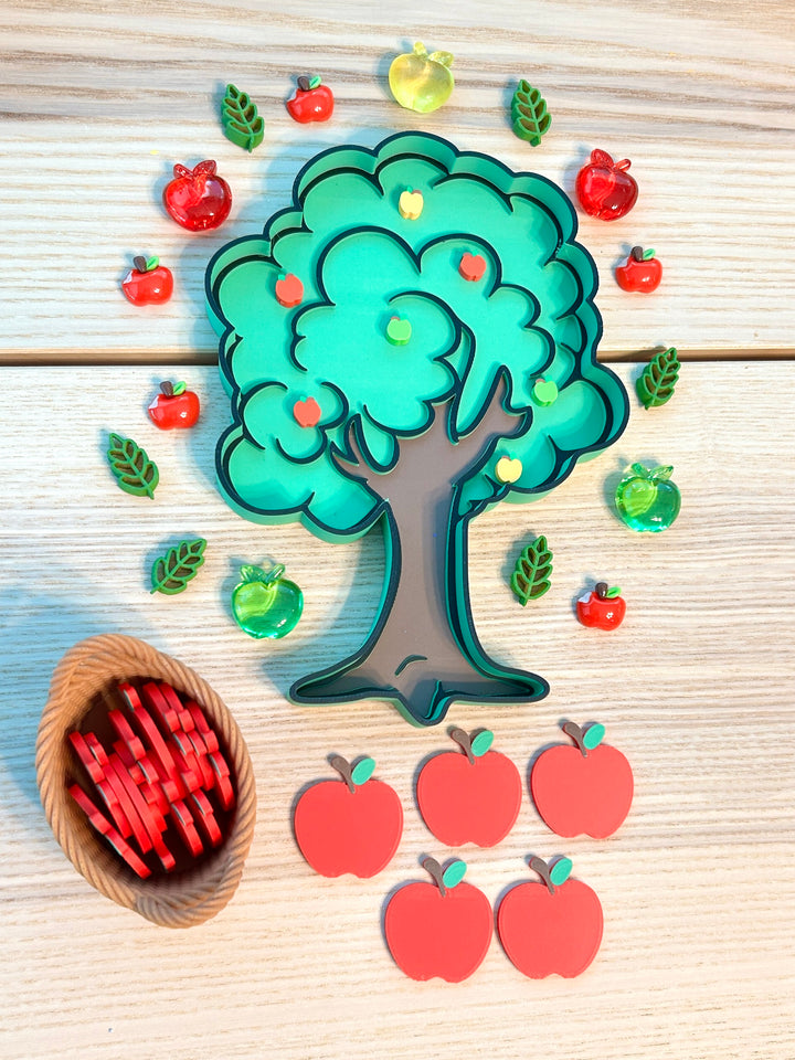 Apple Tree Sensory Tray | Fall Sensory Bin | 3D Printed Trinket Tray with Apple Loose Parts