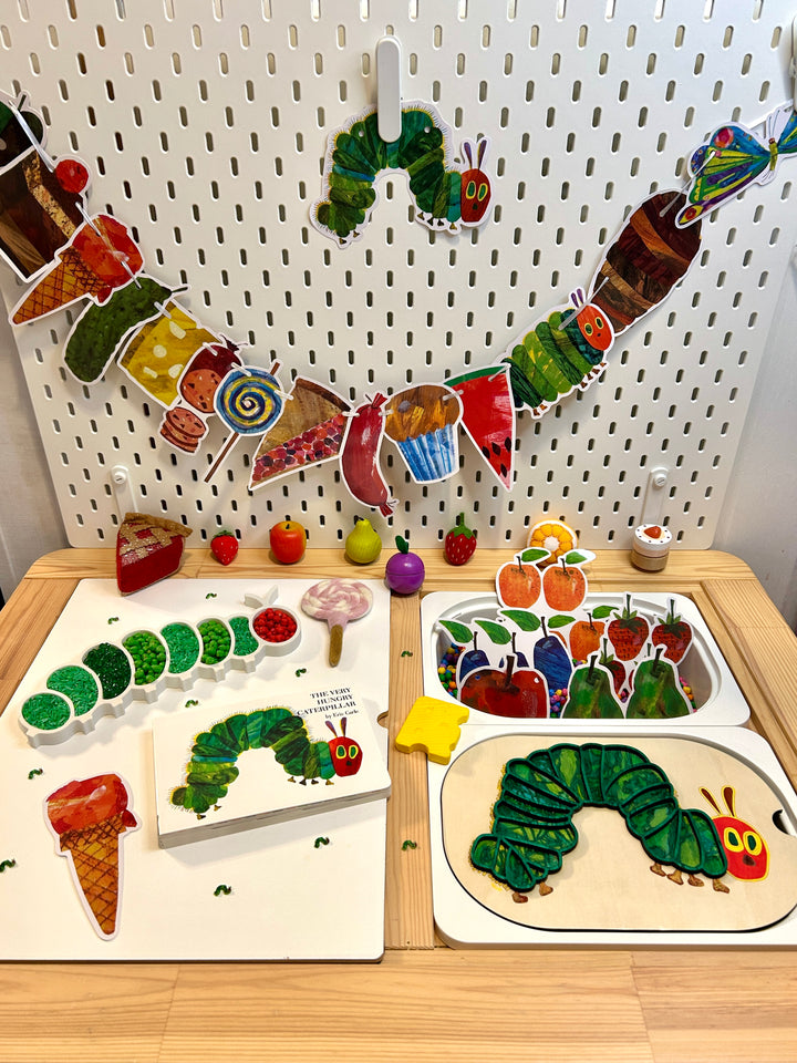 Small Hungry Caterpillar TROFAST Lid | Wooden Flisat Sensory Table Insert | Fillable Learning Tray | Pretend Play | Montessori Activity