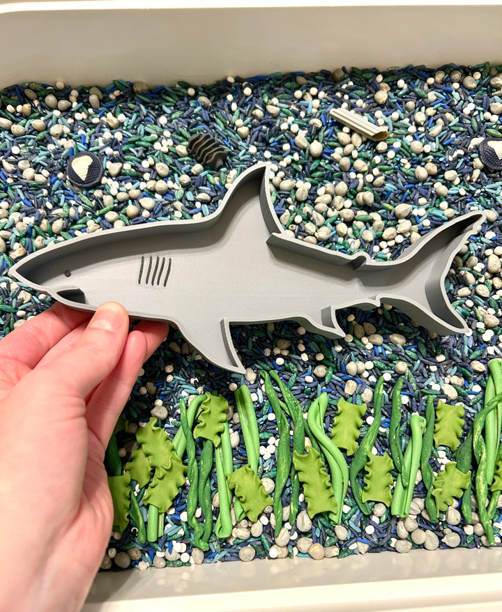 Grey Shark Sensory Tray | 3D Printed Ocean Trinket Tray | Summer Sensory Bin