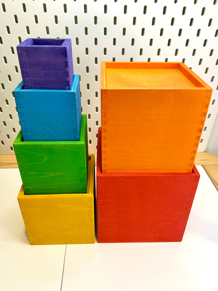 Wooden Colourful Nesting Boxes | Stackable Rainbow