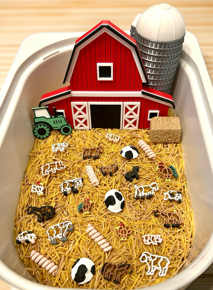 Farm Animals Sensory Filler | Barnyard Sensory Bin Mix | Hay Pasta | Handpainted Farm Animals