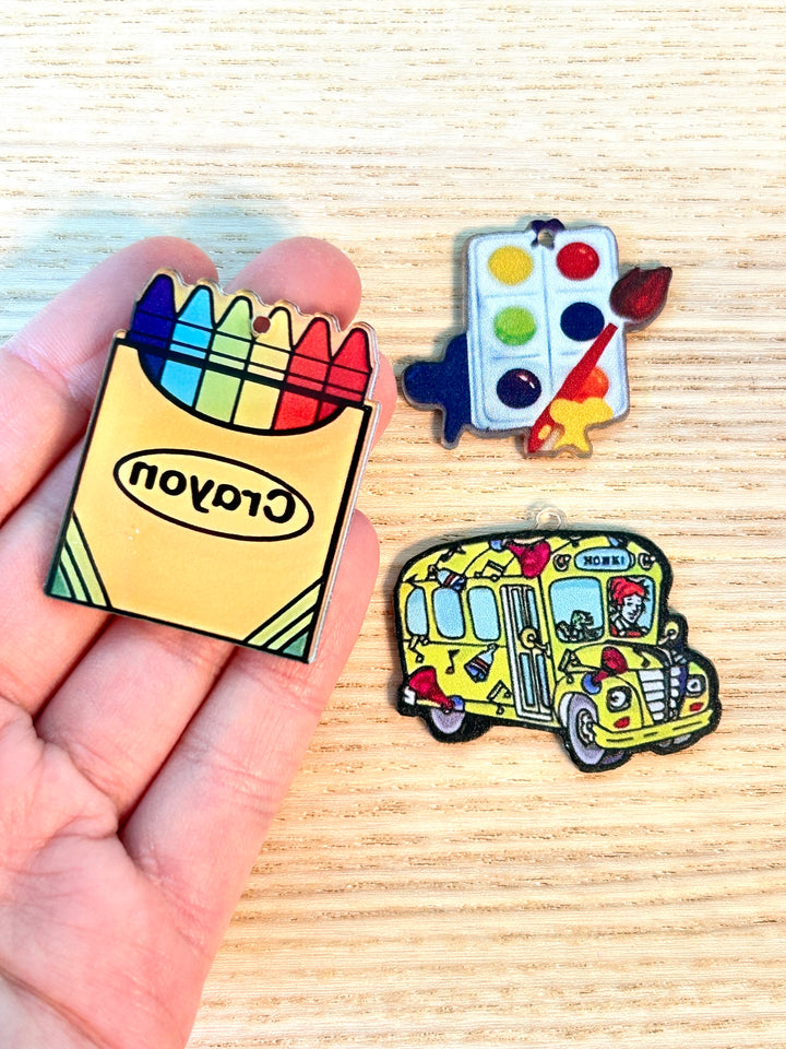 Back to School Acrylic Charms | Crayons | Magic School Bus