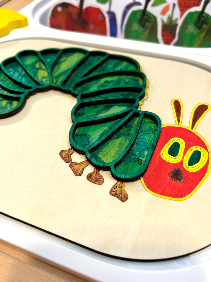 Small Hungry Caterpillar TROFAST Lid | Wooden Flisat Sensory Table Insert | Fillable Learning Tray | Pretend Play | Montessori Activity