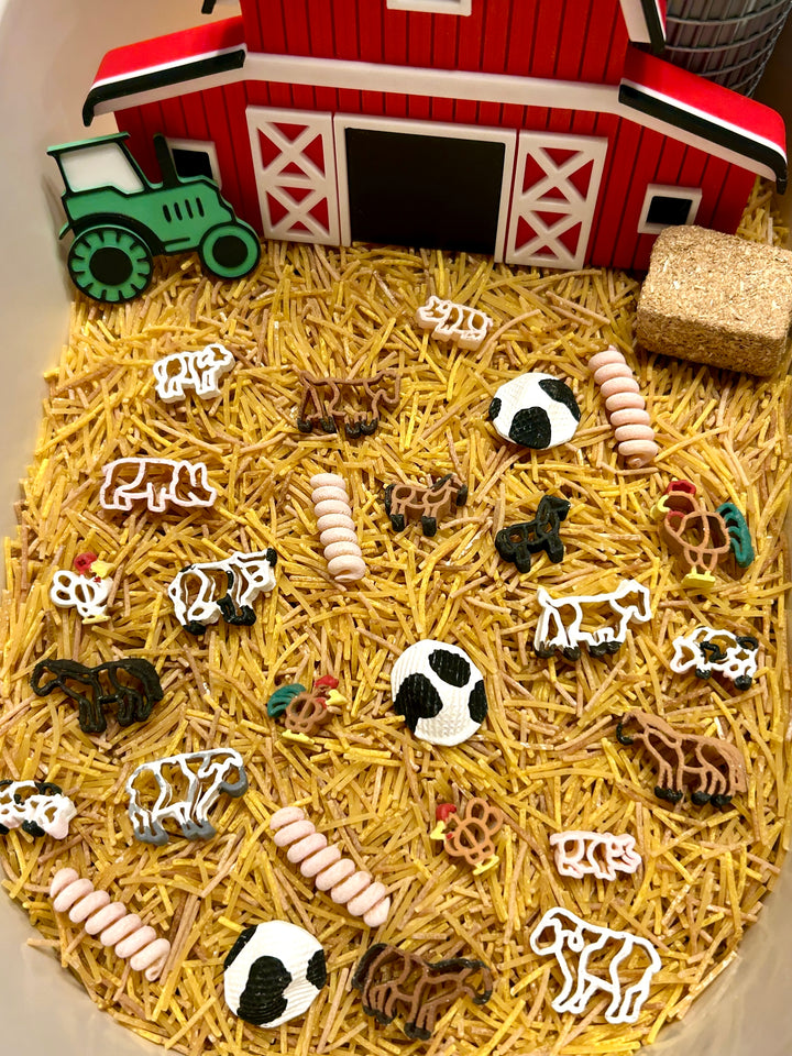 Farm Animals Sensory Filler | Barnyard Sensory Bin Mix | Hay Pasta | Handpainted Farm Animals
