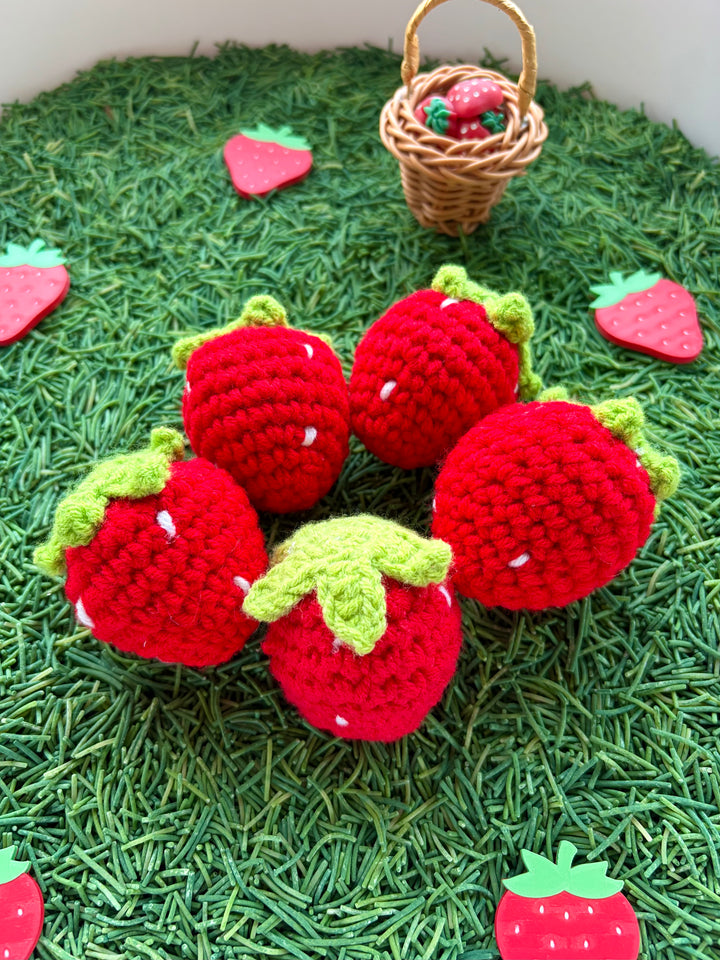 Handmade Wool Crochet Strawberry | Pretend Play Food