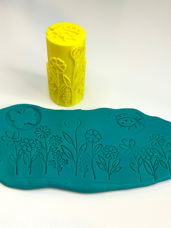 Spring-Themed | 3D Printed Texture Roller | Insects & Flowers | Playdough Tool