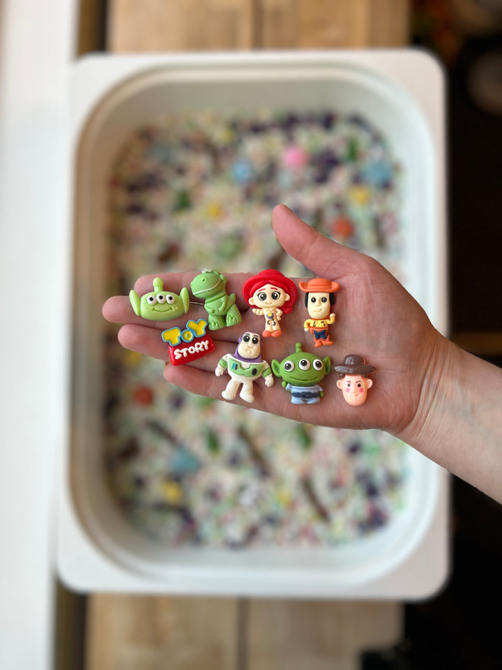 Cowboy &amp; Space Friends Charms Set of 15pcs | Movie-Inspired Sensory Play | Resin Loose Parts
