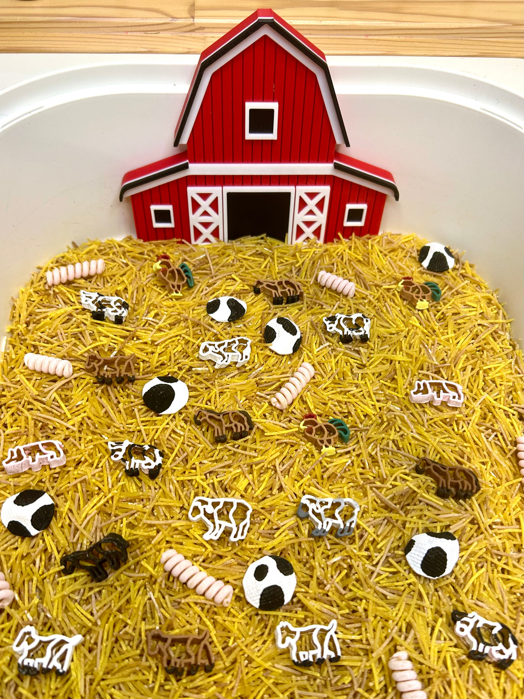 Farm Animals Sensory Filler | Barnyard Sensory Bin Mix | Hay Pasta | Handpainted Farm Animals