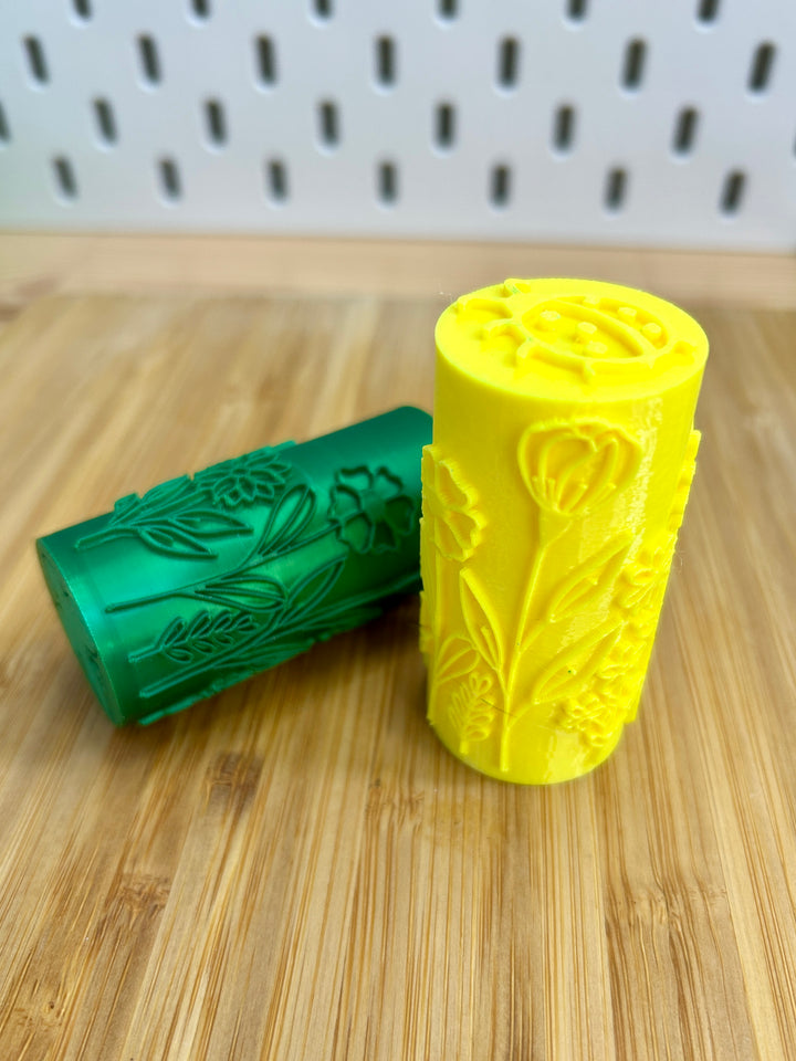 Spring-Themed | 3D Printed Texture Roller | Insects & Flowers | Playdough Tool