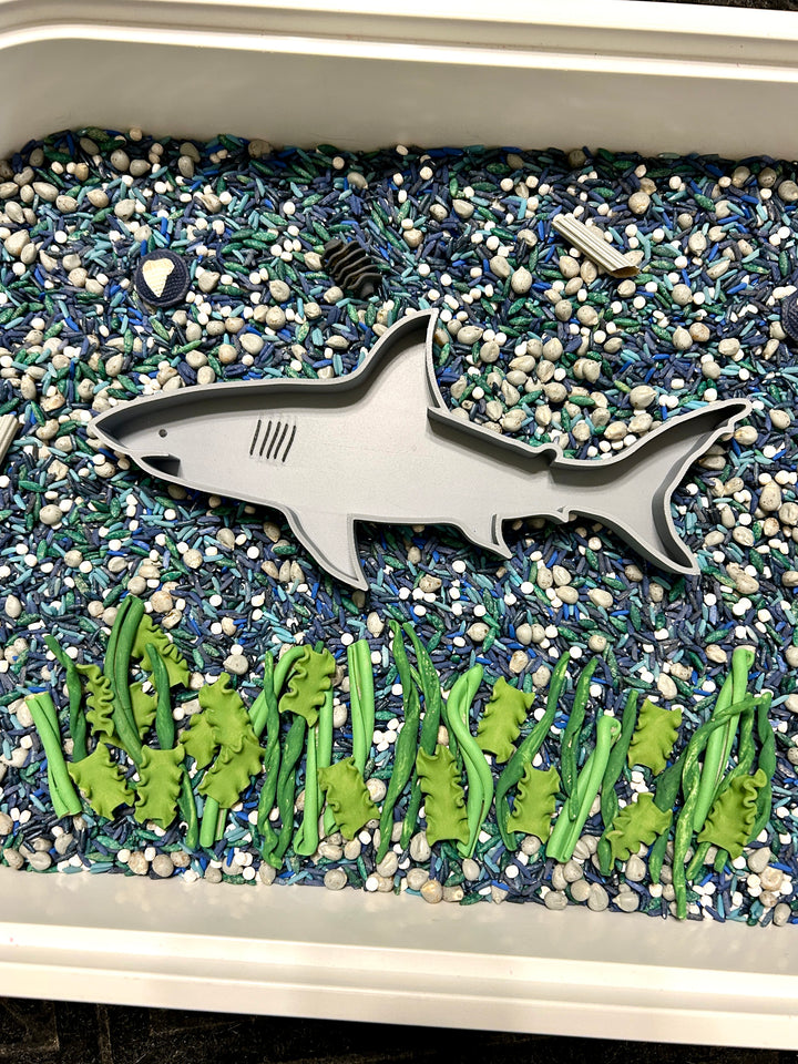 Grey Shark Sensory Tray | 3D Printed Ocean Trinket Tray | Summer Sensory Bin