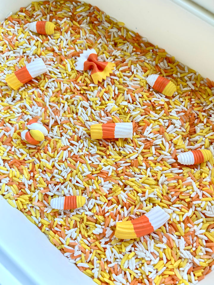 Candy Corn Craze Sensory Filler | Halloween Sensory Rice Mix with Handpainted Pasta