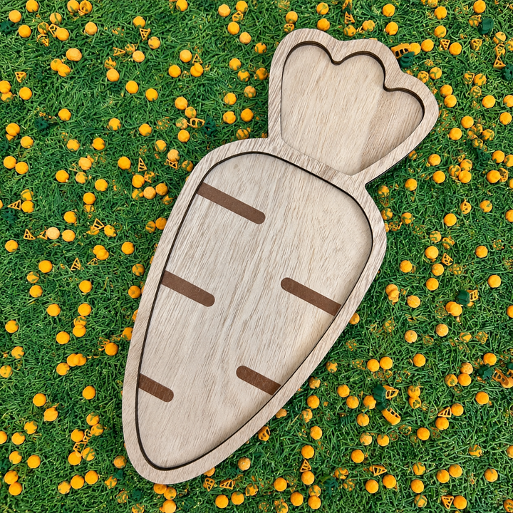 Wooden Carrot Sensory Tray | Wood Trinket Tray | Vegetable Sensory Bin Tool | Montessori Garden Play | Flisat Table Accessory