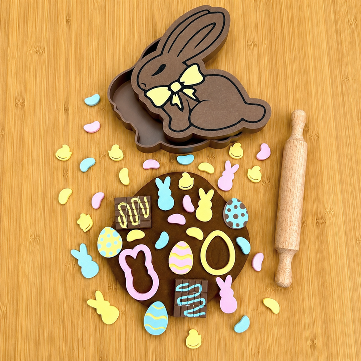 Chocolate Bunny Playdough Box | Easter Candy Sensory Play Kit | Homemade Playdough with Cutters & Loose Parts | Easter Basket Gift