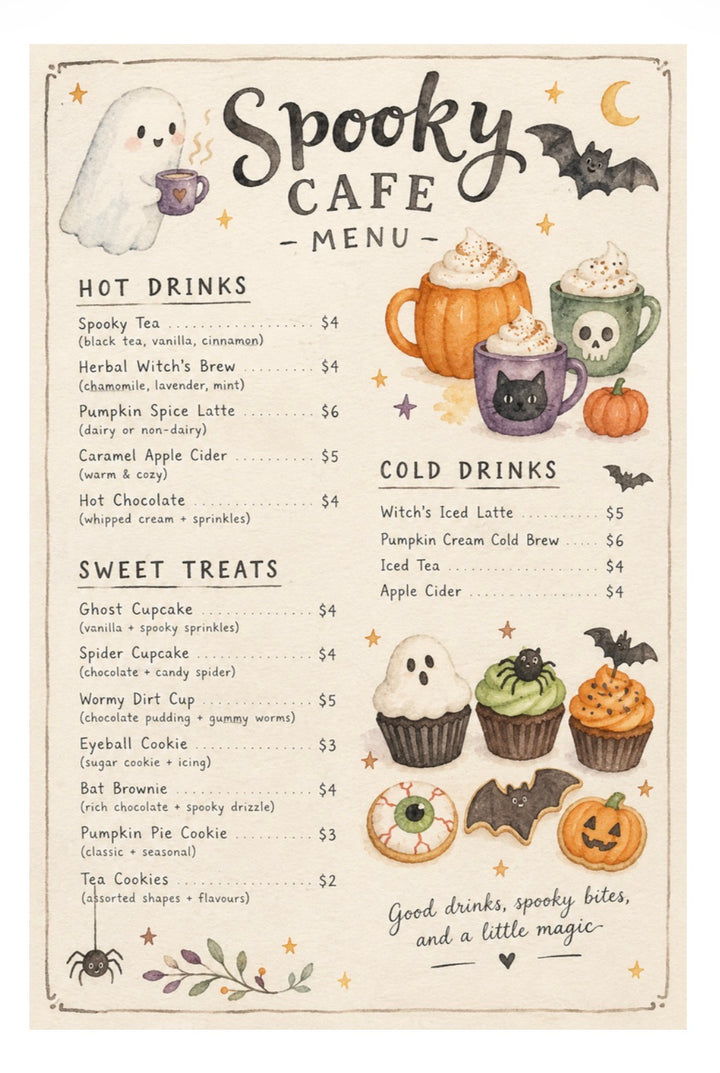 Spooky Café Dramatic Play Set | Free Printable Menu, Order Pad &amp; Play Money